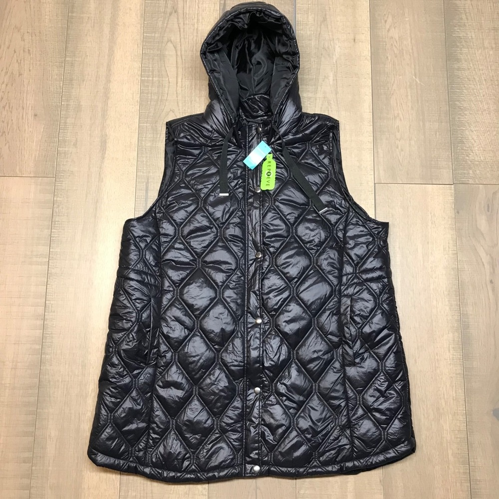 Maurcies Vest Womens Size 2X Black Puffer Quilted Hooded Cozy Casual Performance